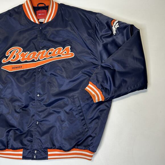 Vintage Denver Broncos Jacket Mens 3XL NFL Satin Bomber Reebok Blue Orange Snap - Picture 3 of 16